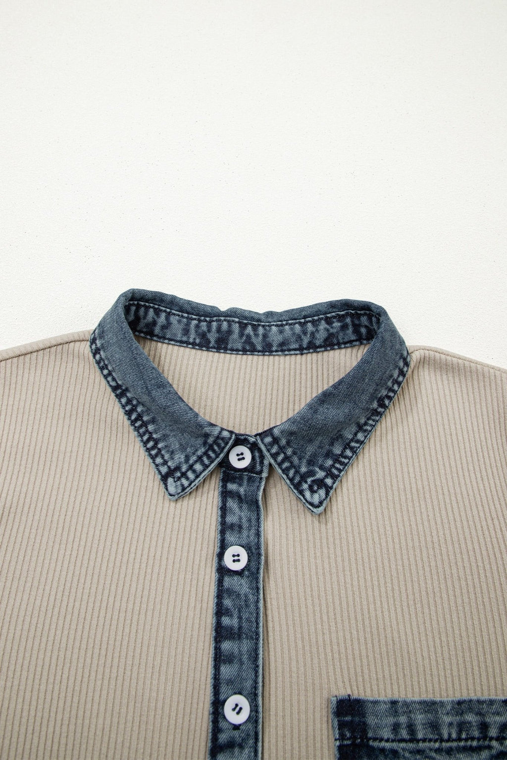 Denim Patchwork Ribbed Knit Polo Collar Dress - Rooted & Reckless Co.