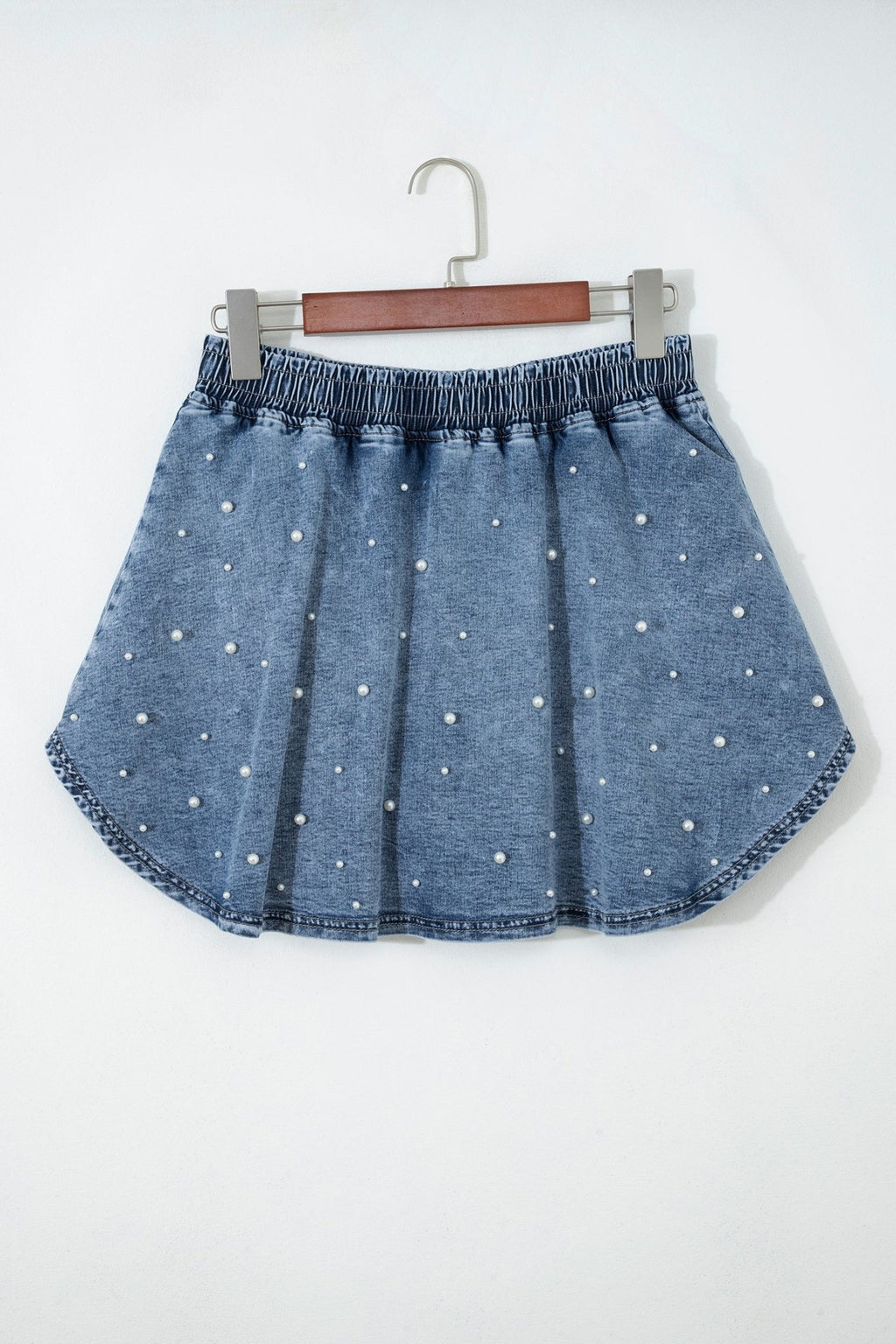 Denim Pearl Embellish Elastic Waist Mini Skort - Rooted & Reckless Co.