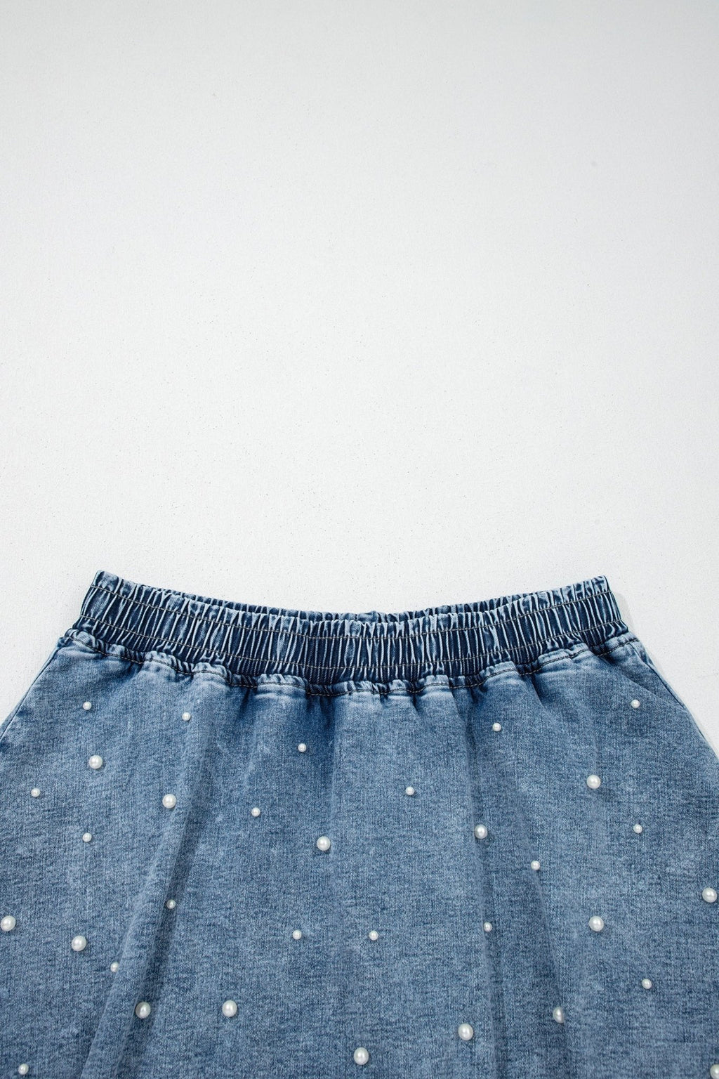 Denim Pearl Embellish Elastic Waist Mini Skort - Rooted & Reckless Co.