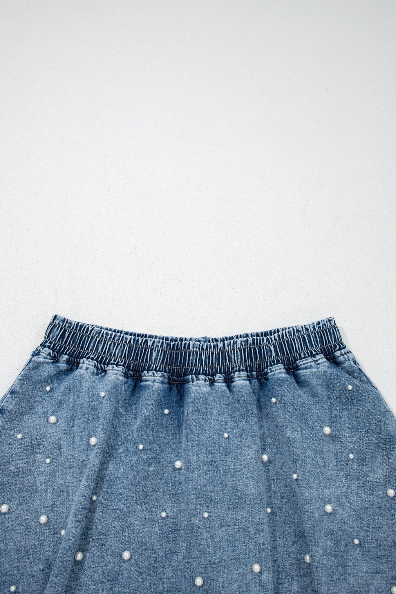 Denim Pearl Embellish Elastic Waist Mini Skort - Rooted & Reckless Co.