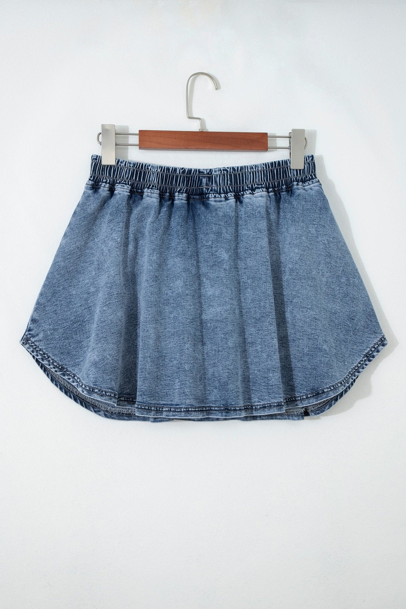 Denim Pearl Embellish Elastic Waist Mini Skort - Rooted & Reckless Co.