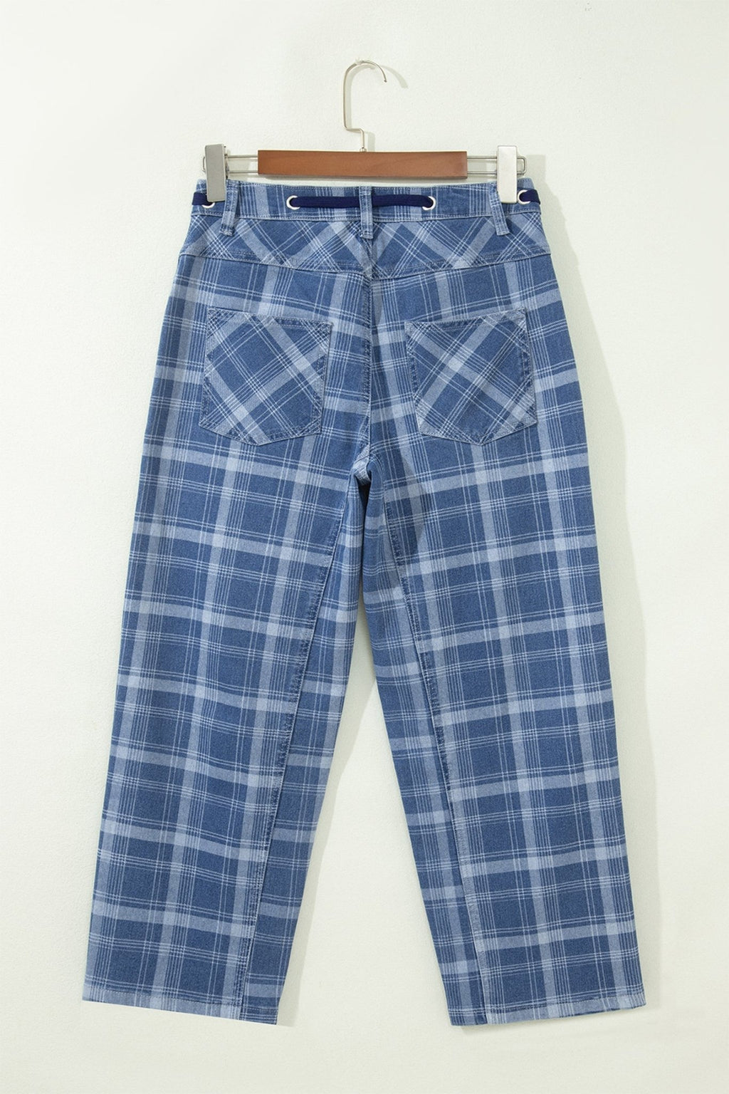 Denim Plaid Grommet Drawstring Waist Jeans - Rooted & Reckless Co.