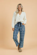 Denim Plaid Grommet Drawstring Waist Jeans - Rooted & Reckless Co.