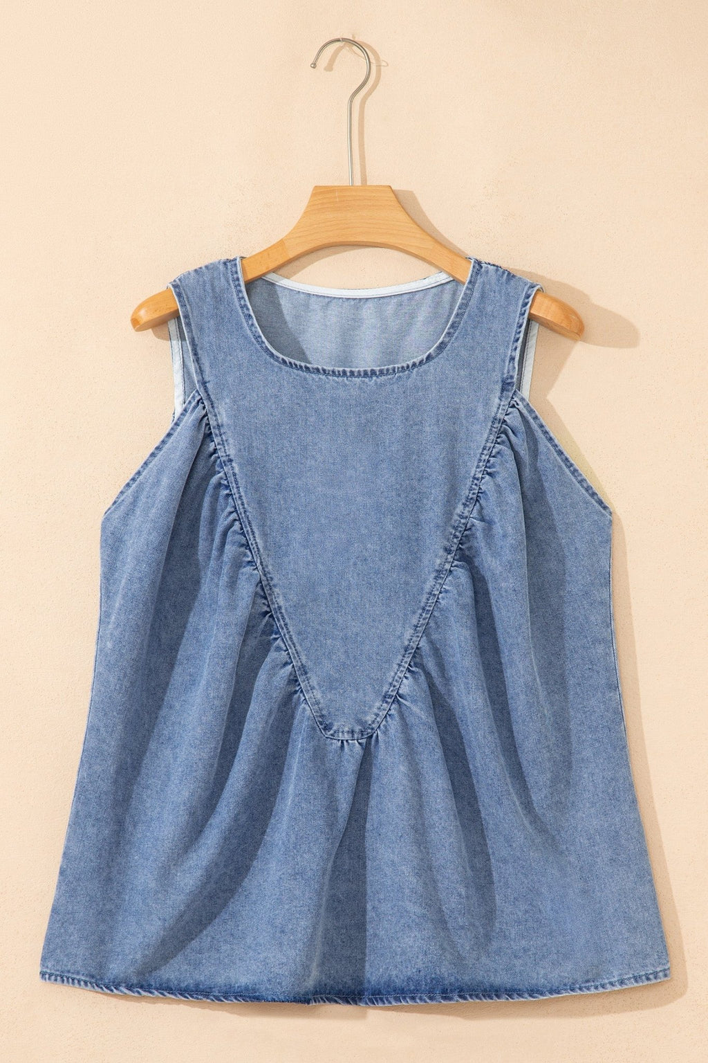 Denim Pleated Patchwork Sleeveless Top - Rooted & Reckless Co.