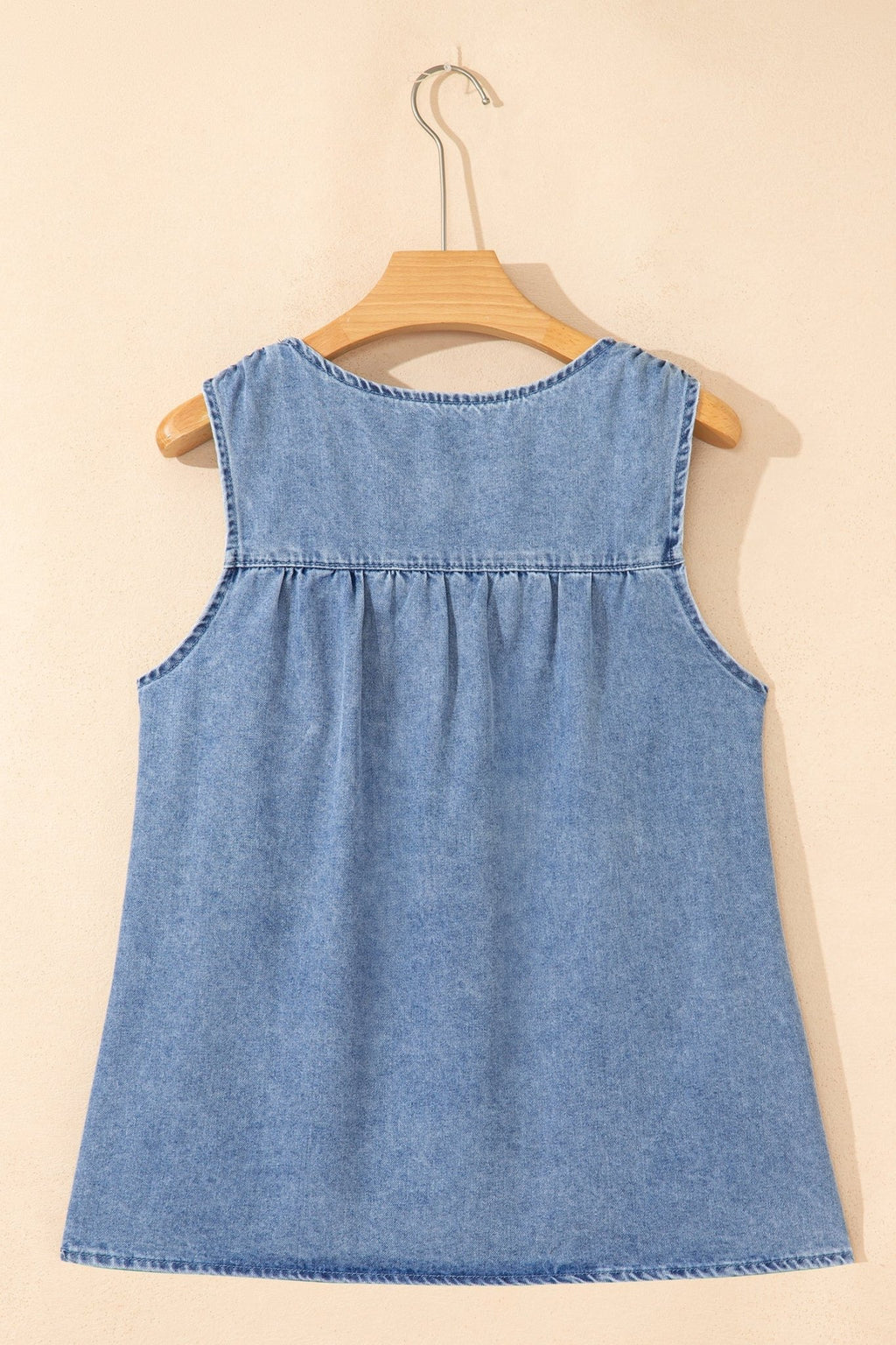 Denim Pleated Patchwork Sleeveless Top - Rooted & Reckless Co.