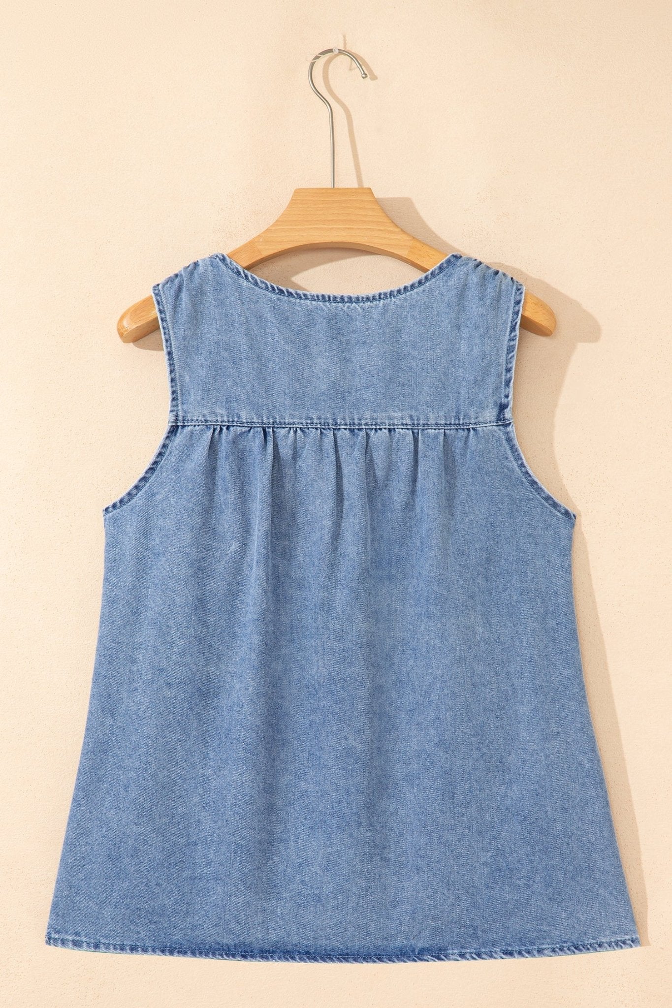 Denim Pleated Patchwork Sleeveless Top - Rooted & Reckless Co.