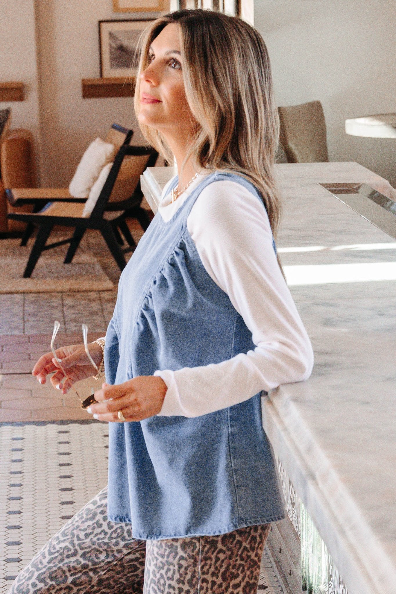 Denim Pleated Patchwork Sleeveless Top - Rooted & Reckless Co.