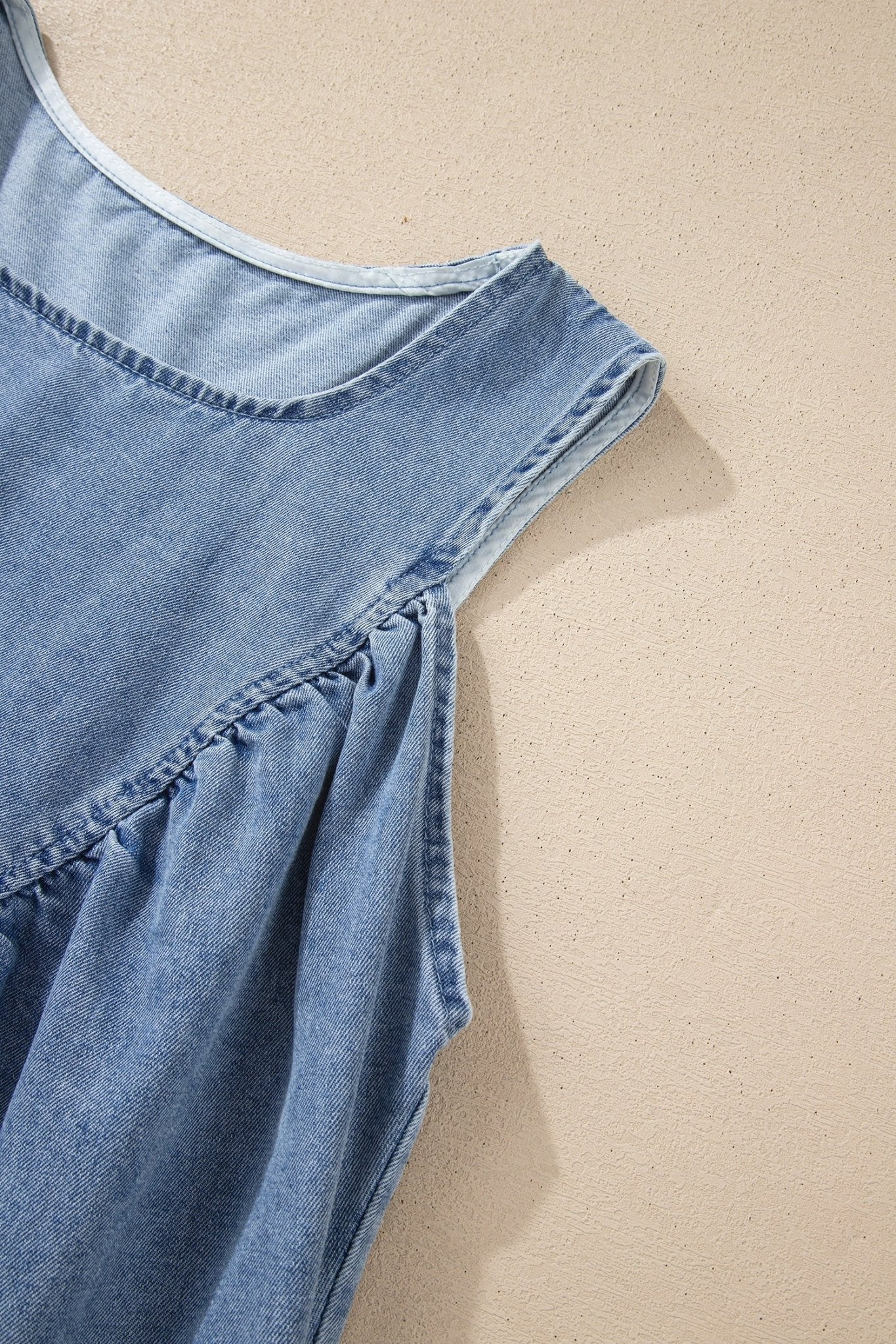 Denim Pleated Patchwork Sleeveless Top - Rooted & Reckless Co.