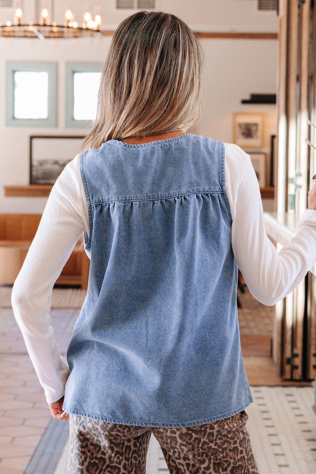 Denim Pleated Patchwork Sleeveless Top - Rooted & Reckless Co.