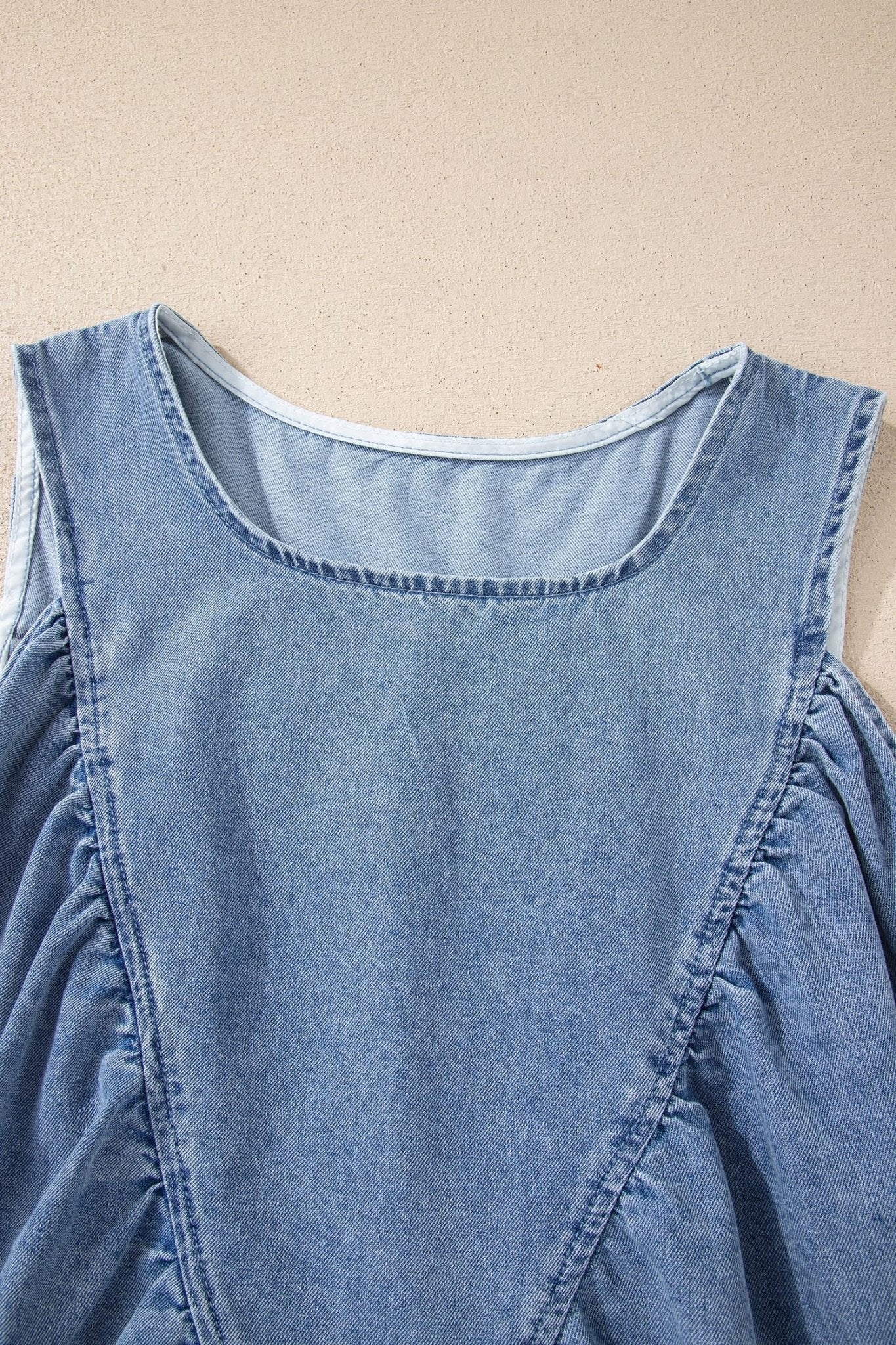 Denim Pleated Patchwork Sleeveless Top - Rooted & Reckless Co.