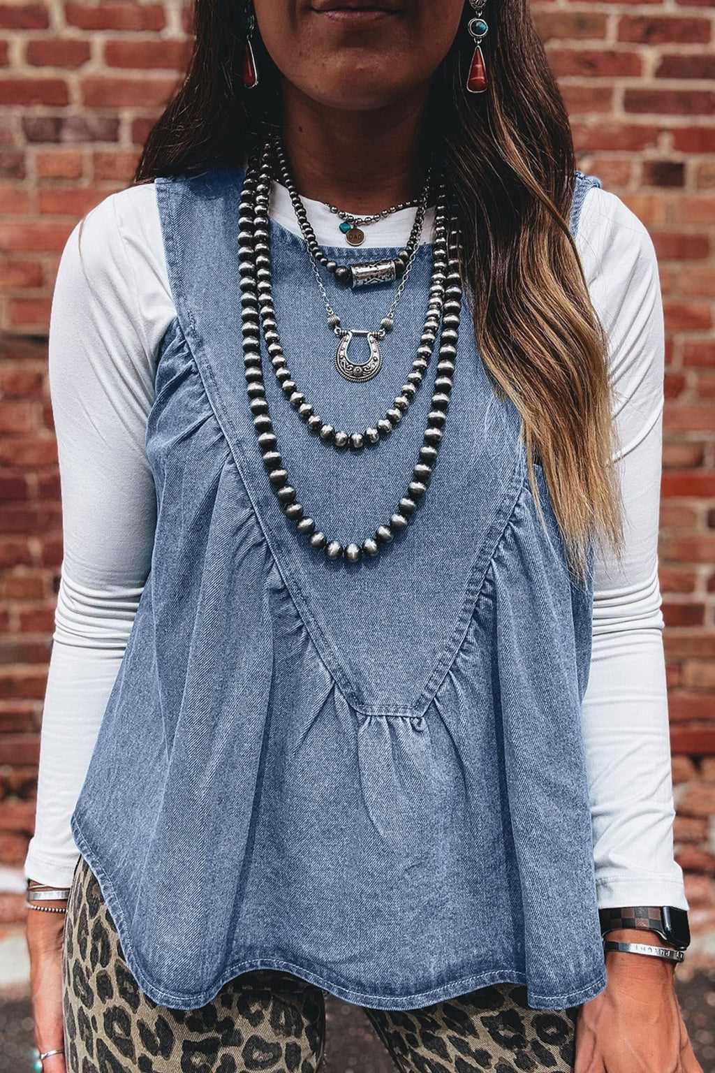 Denim Pleated Patchwork Sleeveless Top - Rooted & Reckless Co.