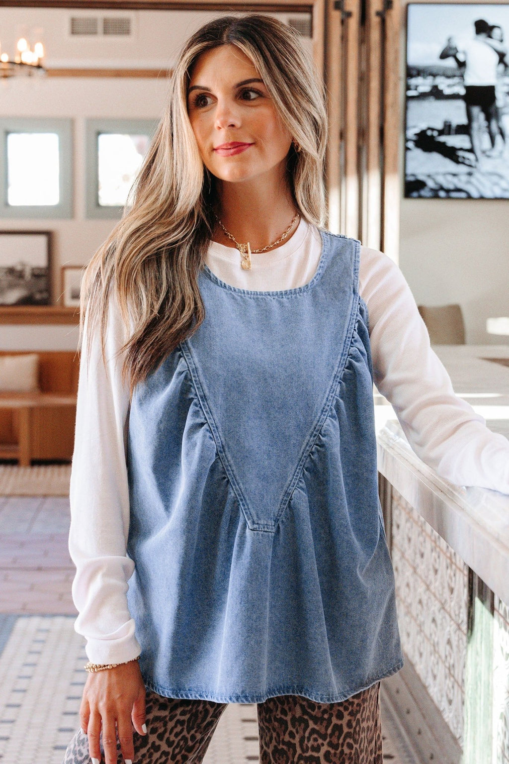 Denim Pleated Patchwork Sleeveless Top - Rooted & Reckless Co.
