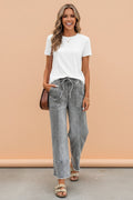 Denim Raw Hem Drawstring Wide Leg Pants - Rooted & Reckless Co.