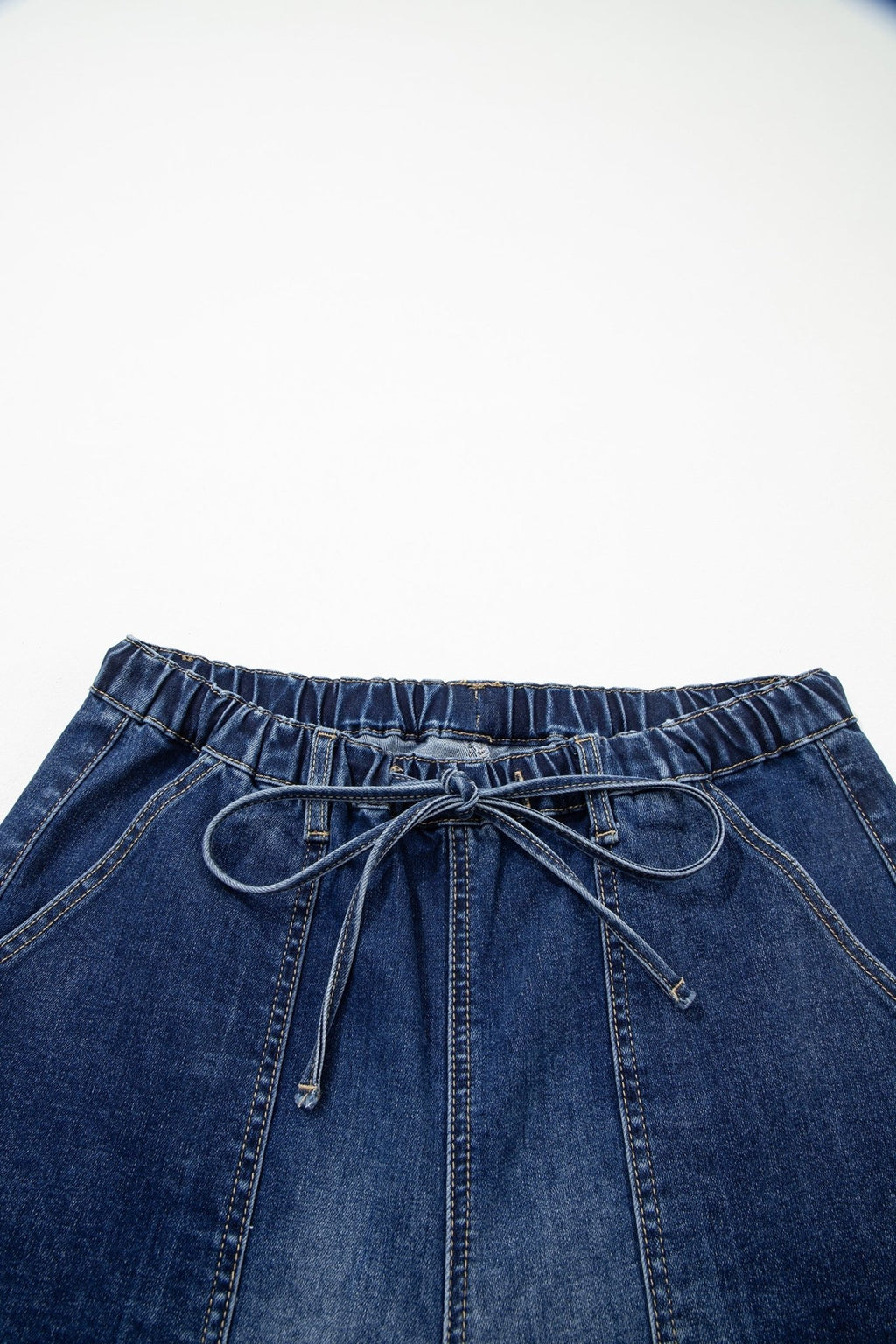 Denim Raw Hem Drawstring Wide Leg Pants - Rooted & Reckless Co.