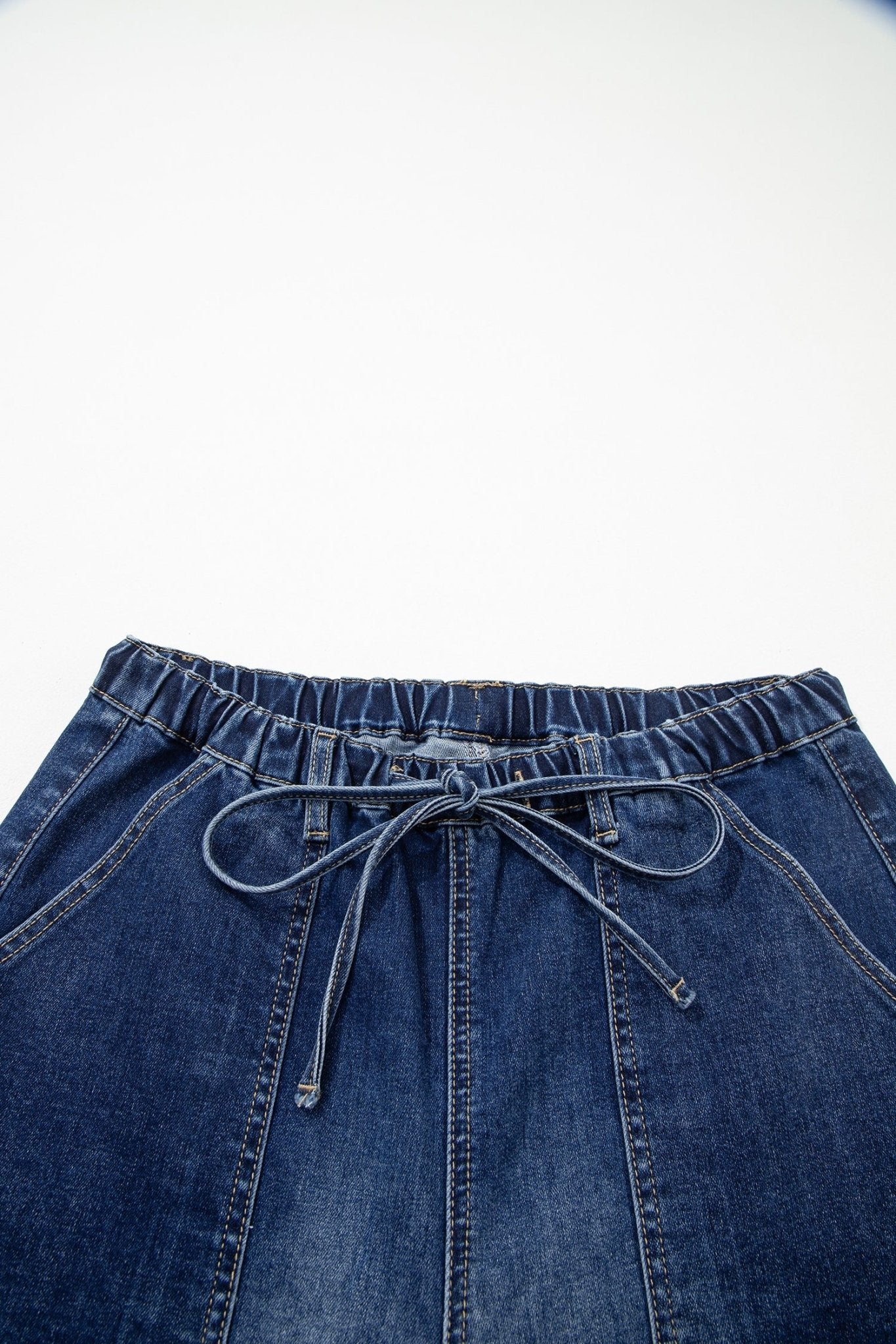 Denim Raw Hem Drawstring Wide Leg Pants - Rooted & Reckless Co.