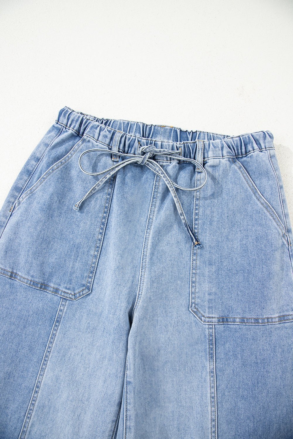 Denim Raw Hem Drawstring Wide Leg Pants - Rooted & Reckless Co.