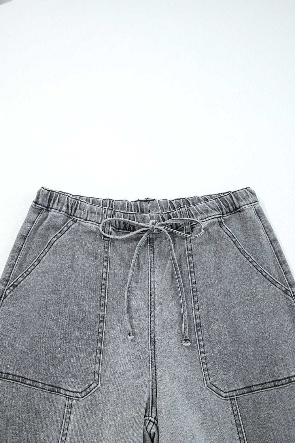 Denim Raw Hem Drawstring Wide Leg Pants - Rooted & Reckless Co.