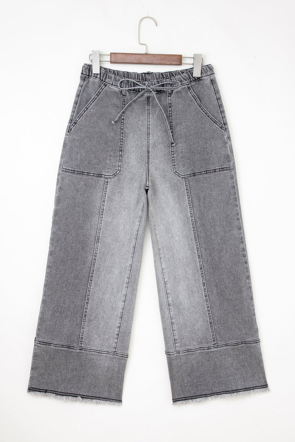 Denim Raw Hem Drawstring Wide Leg Pants - Rooted & Reckless Co.
