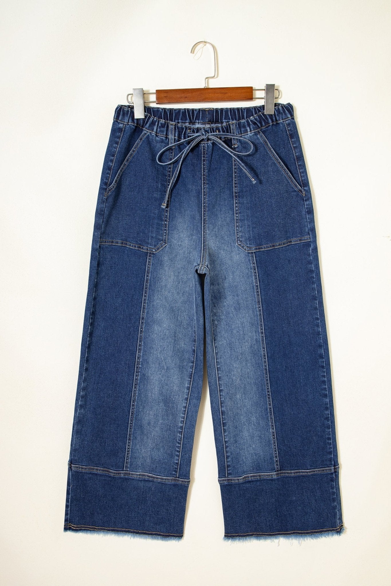 Denim Raw Hem Drawstring Wide Leg Pants - Rooted & Reckless Co.