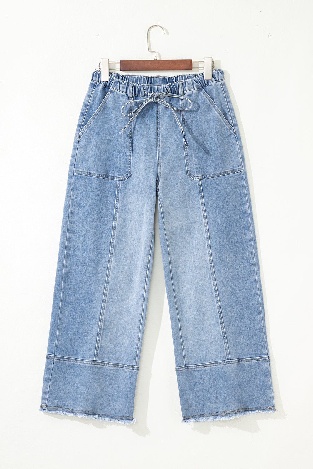 Denim Raw Hem Drawstring Wide Leg Pants - Rooted & Reckless Co.