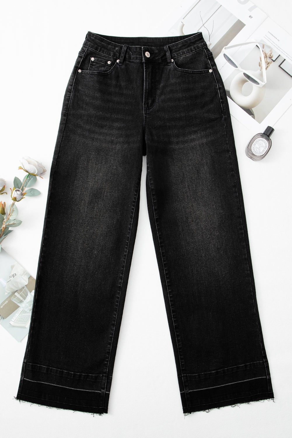 Denim Raw Hem Straight Leg Jeans - Rooted & Reckless Co.