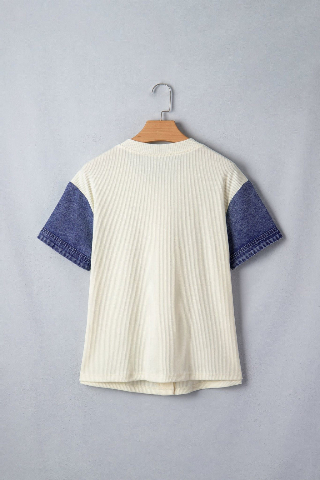 Denim Ribbed Patchwork Short Sleeve Buttoned Shirt - Rooted & Reckless Co.