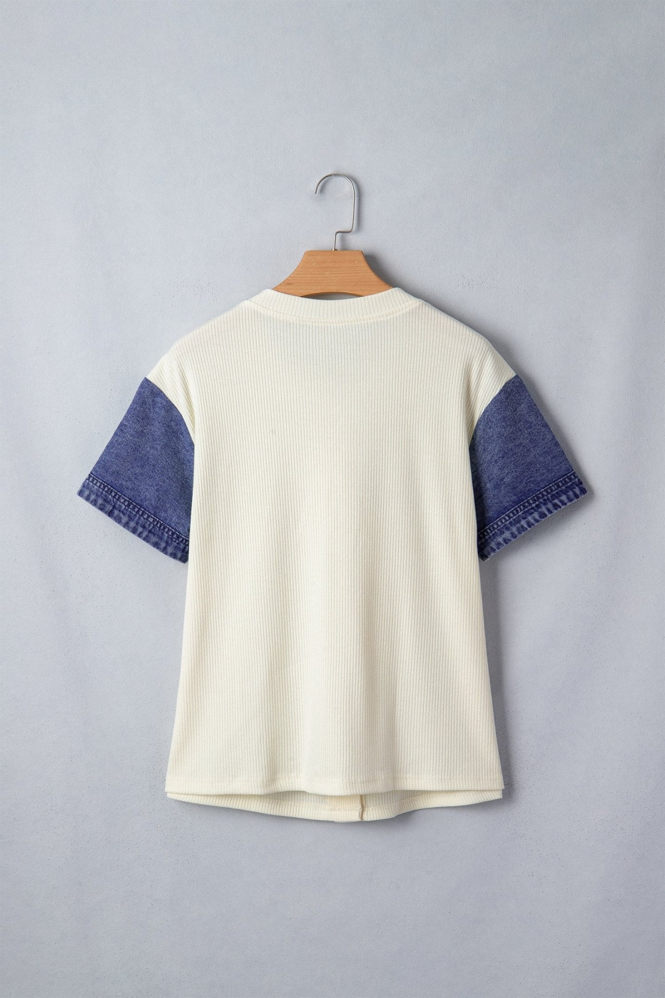 Denim Ribbed Patchwork Short Sleeve Buttoned Shirt - Rooted & Reckless Co.