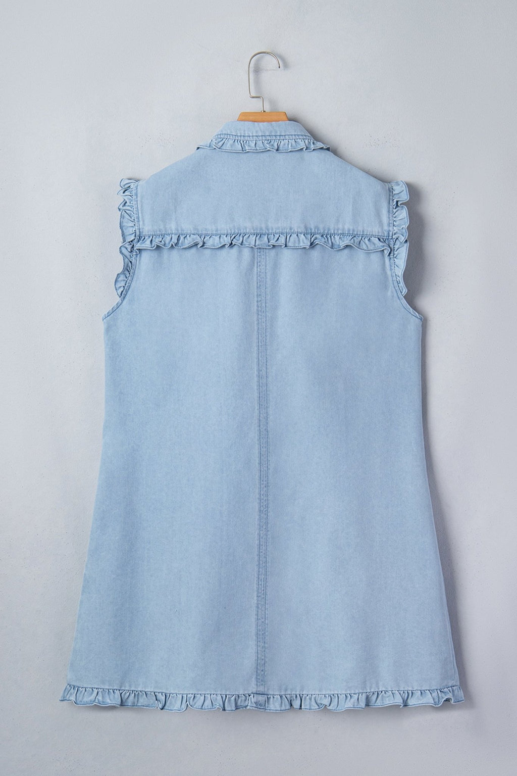 Denim Ruffle Edge Collared Button Up Dress - Rooted & Reckless Co.