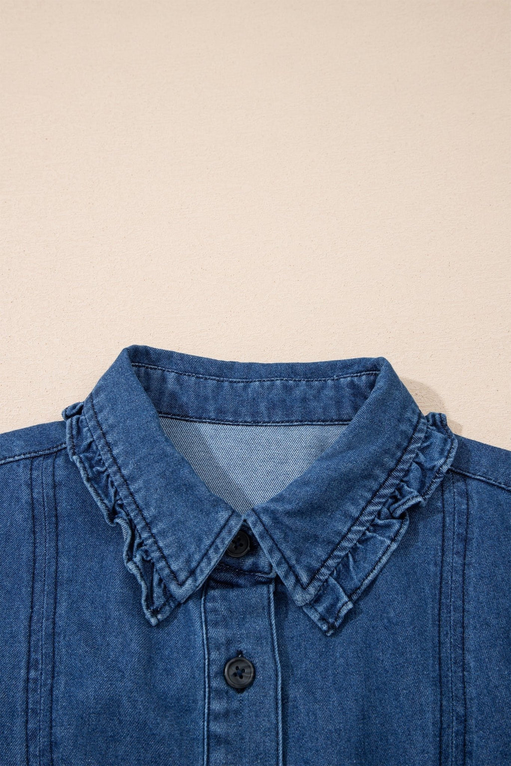 Denim Ruffle Edge Collared Button Up Dress - Rooted & Reckless Co.