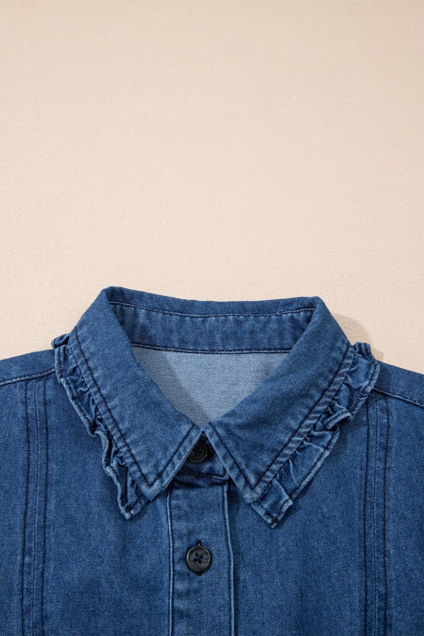 Denim Ruffle Edge Collared Button Up Dress - Rooted & Reckless Co.