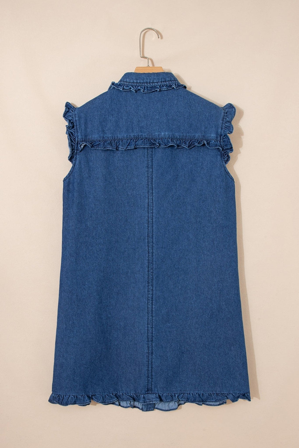 Denim Ruffle Edge Collared Button Up Dress - Rooted & Reckless Co.