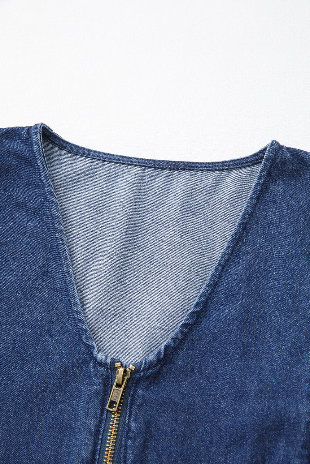 Denim Ruffle Sleeve Zip Front Belted Romper - Rooted & Reckless Co.