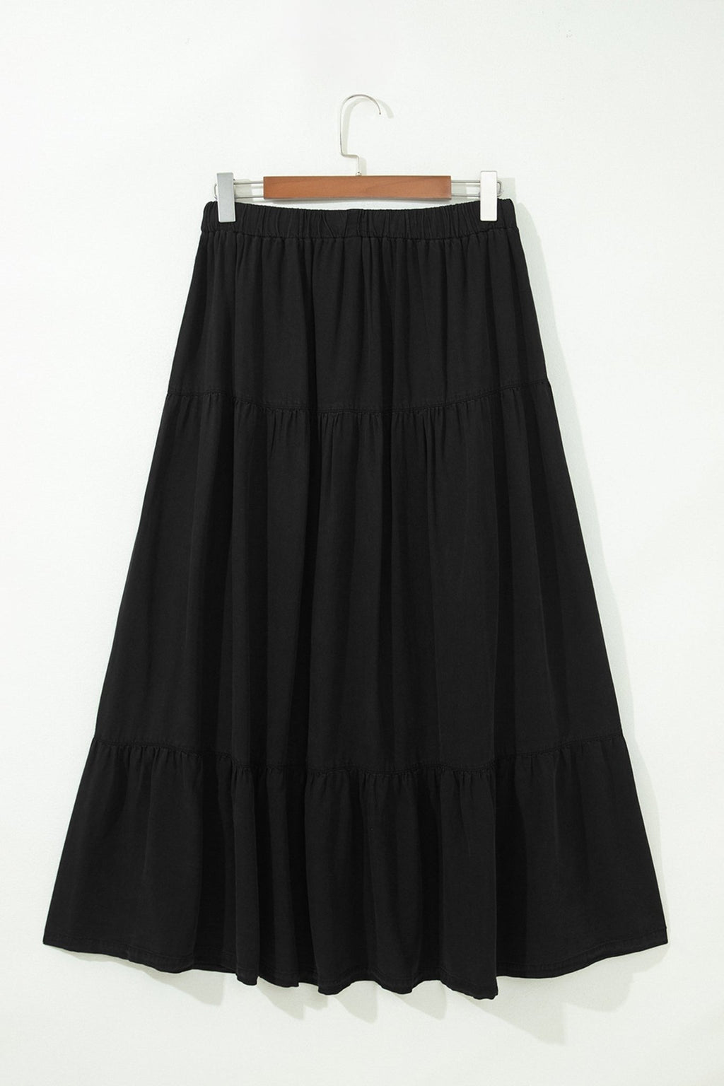 Denim Ruffle Tiered Flared Maxi Skirt - Rooted & Reckless Co.