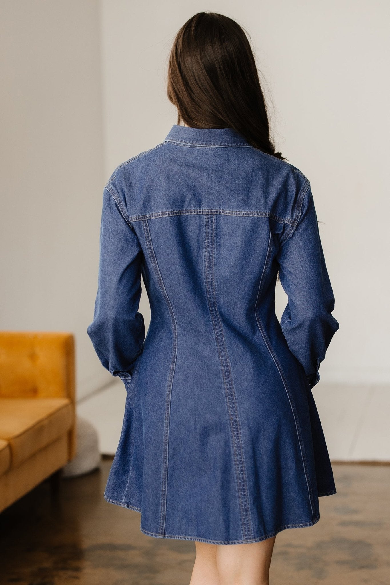 Denim Shirt Collar Long Sleeve Mini Dress - Rooted & Reckless Co.