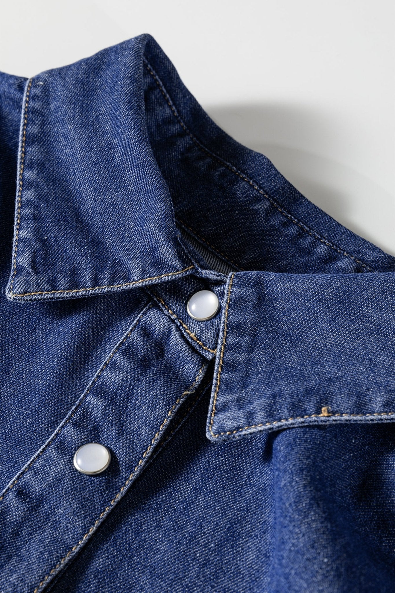 Denim Shirt Collar Long Sleeve Mini Dress - Rooted & Reckless Co.
