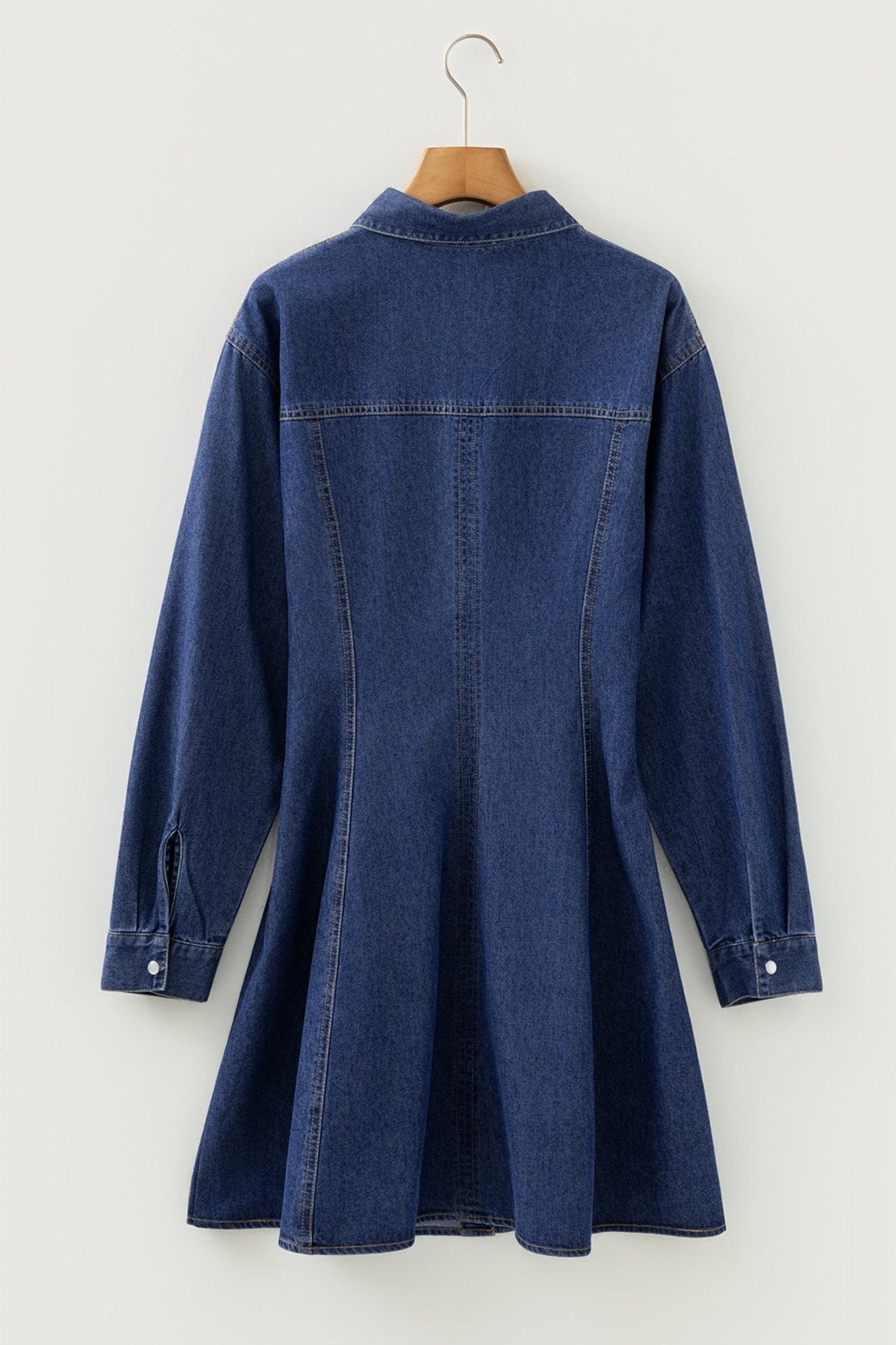Denim Shirt Collar Long Sleeve Mini Dress - Rooted & Reckless Co.