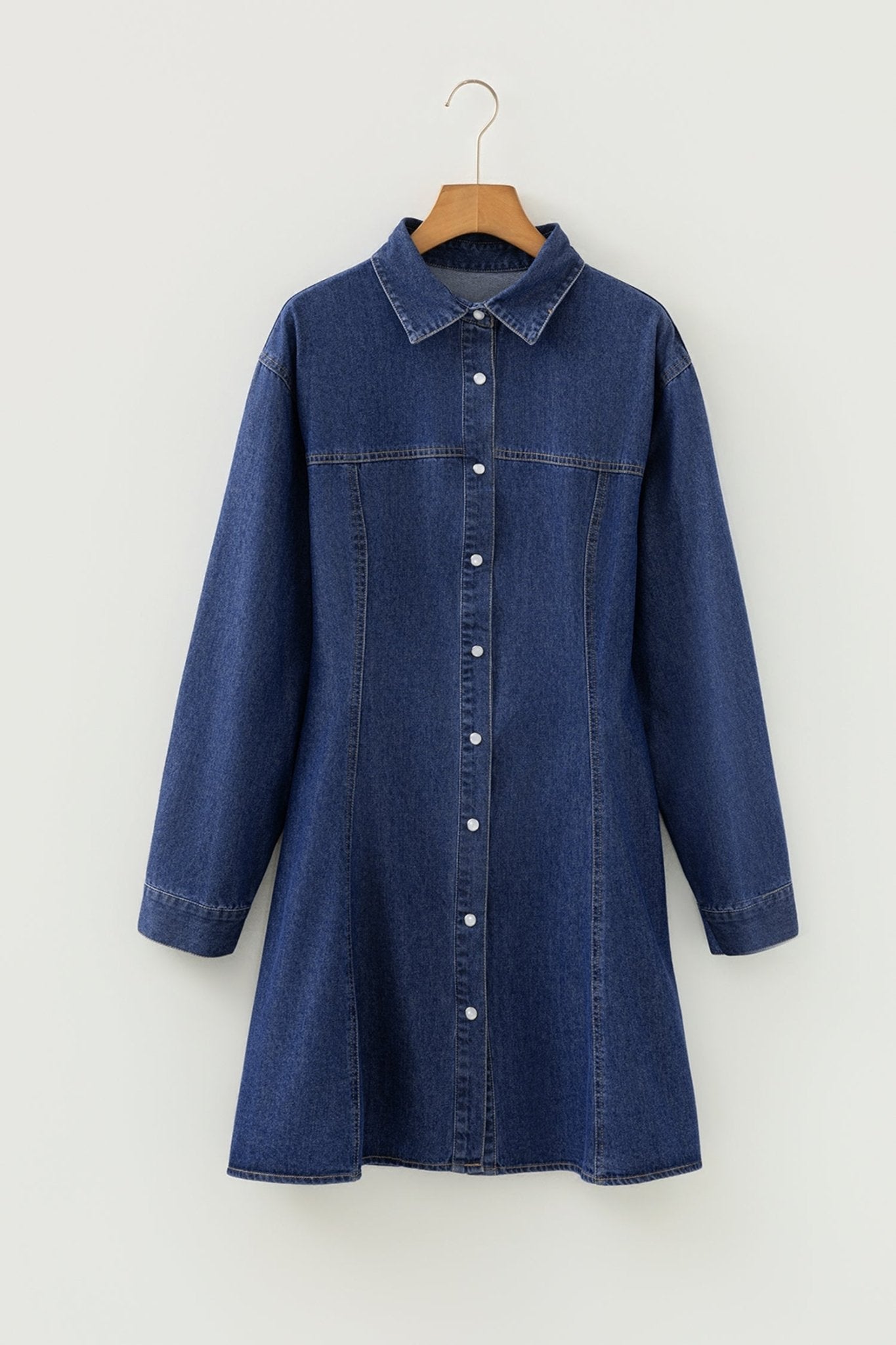 Denim Shirt Collar Long Sleeve Mini Dress - Rooted & Reckless Co.