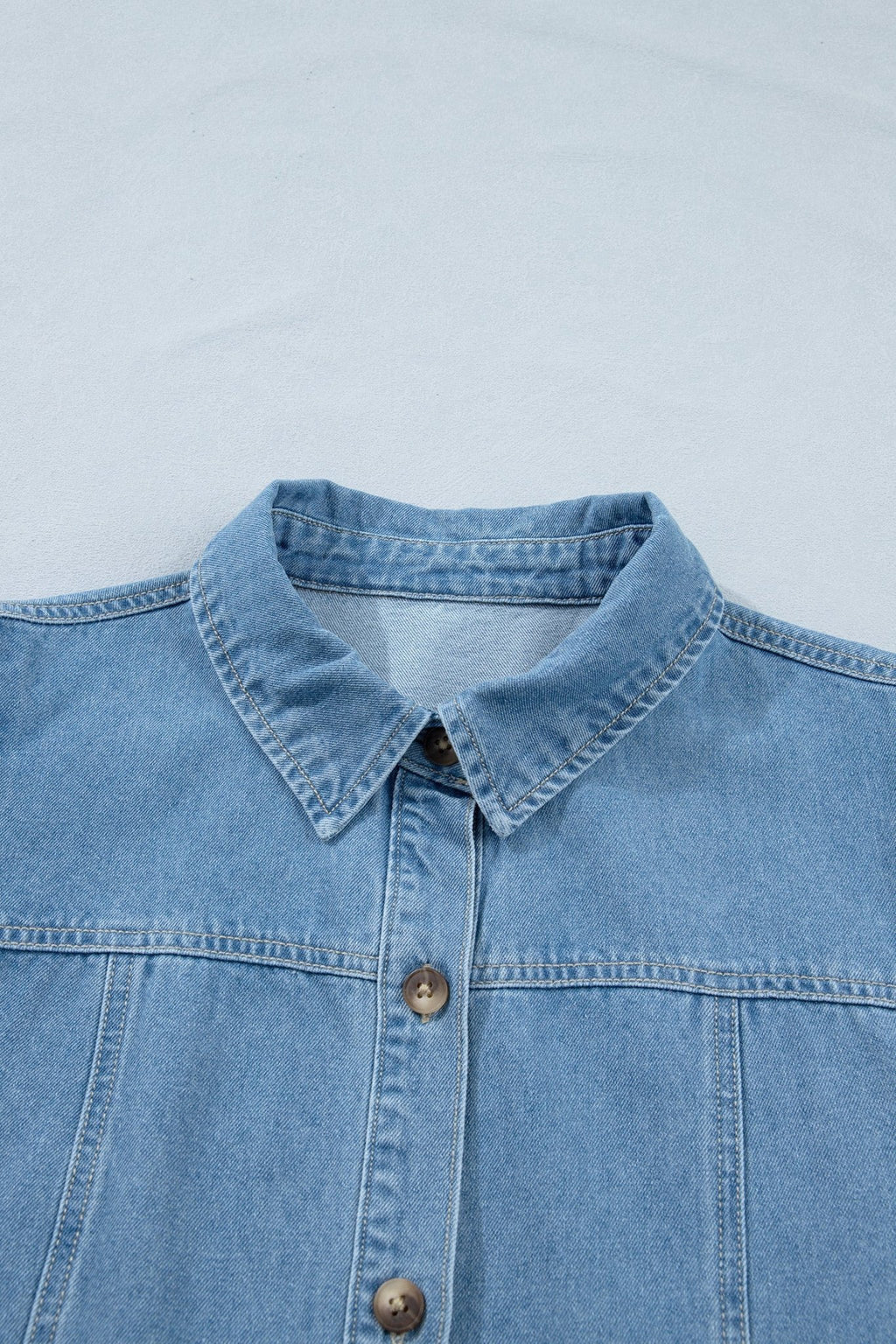 Denim Short Puff Sleeve Ruffle Hem Buttoned Dress - Rooted & Reckless Co.