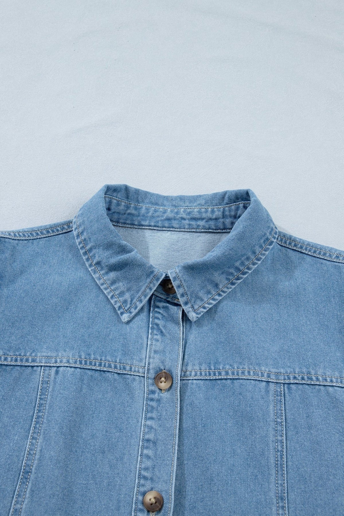Denim Short Puff Sleeve Ruffle Hem Buttoned Dress - Rooted & Reckless Co.