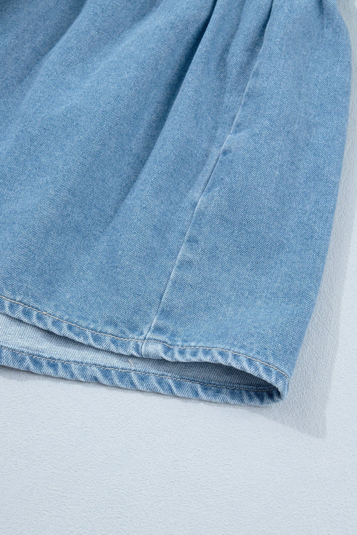 Denim Short Puff Sleeve Ruffle Hem Buttoned Dress - Rooted & Reckless Co.