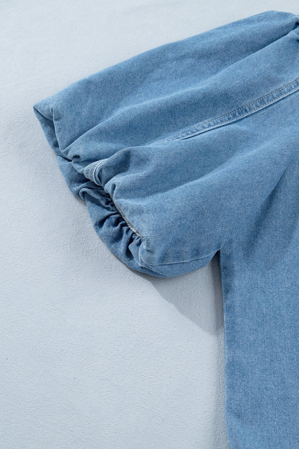 Denim Short Puff Sleeve Ruffle Hem Buttoned Dress - Rooted & Reckless Co.
