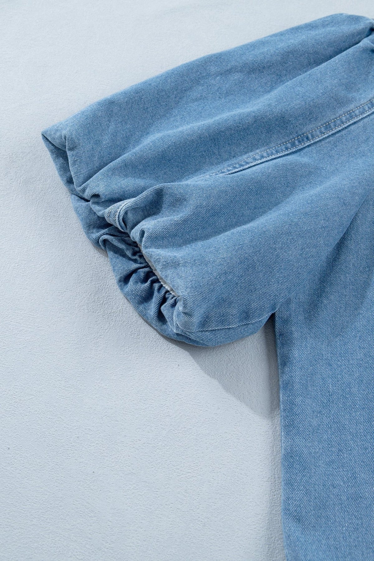 Denim Short Puff Sleeve Ruffle Hem Buttoned Dress - Rooted & Reckless Co.