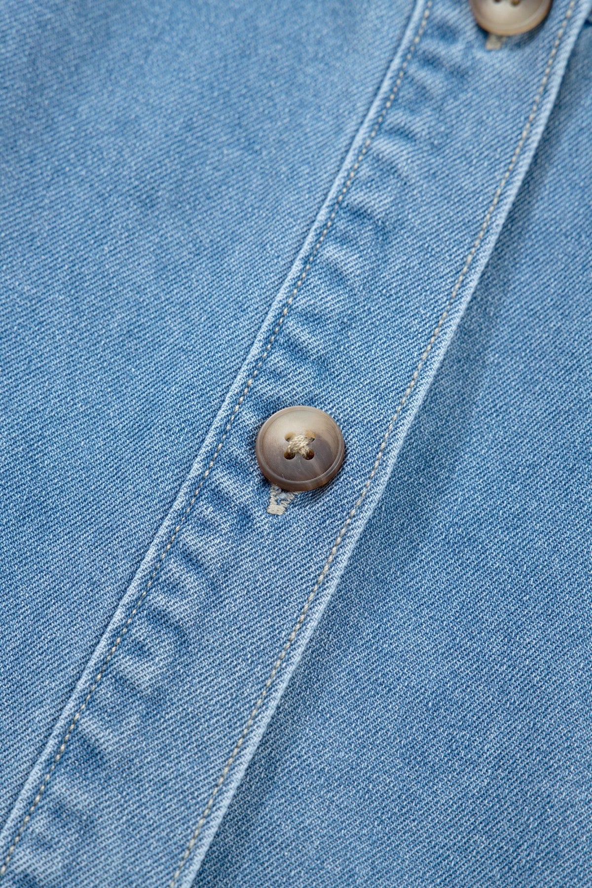 Denim Short Puff Sleeve Ruffle Hem Buttoned Dress - Rooted & Reckless Co.