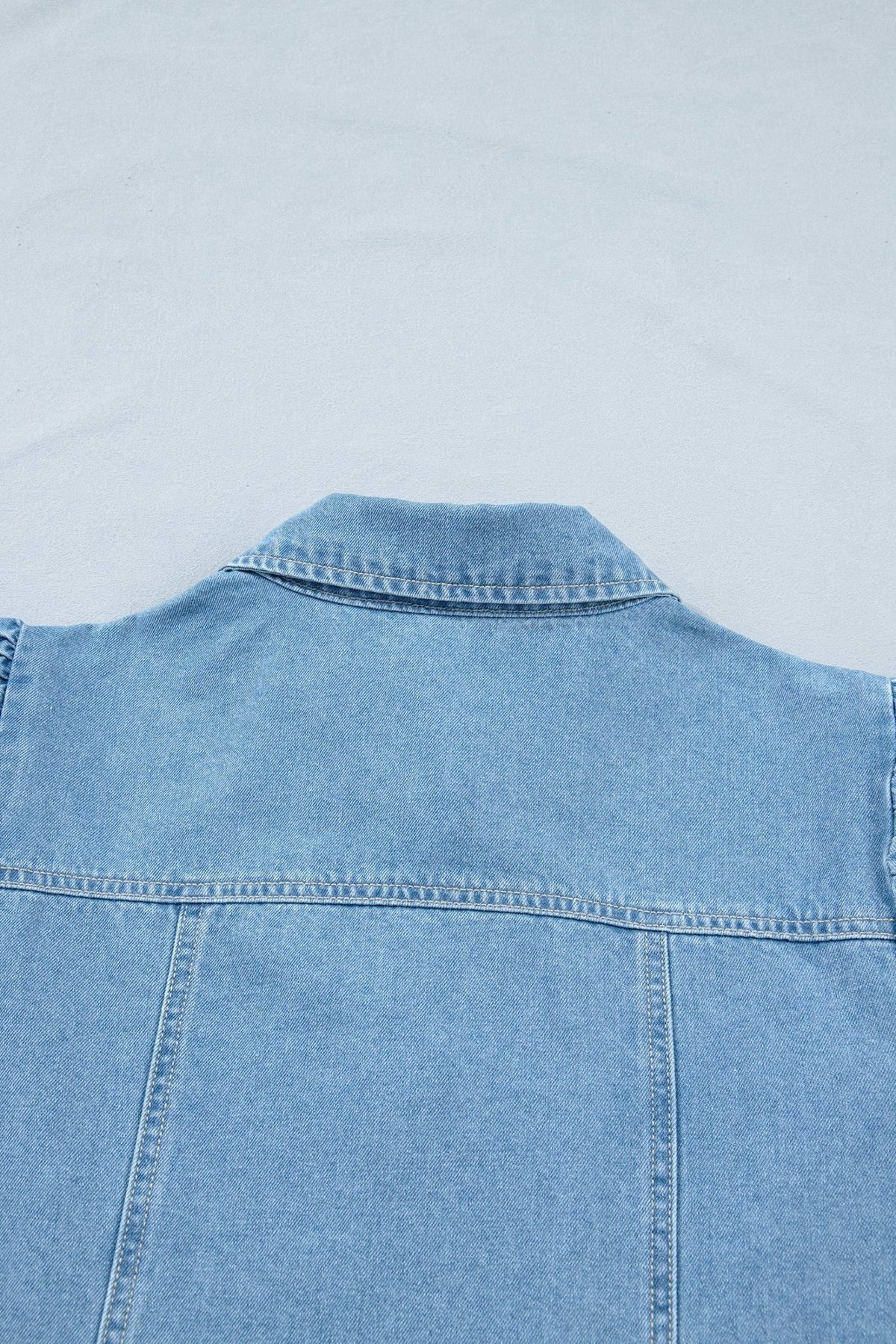 Denim Short Puff Sleeve Ruffle Hem Buttoned Dress - Rooted & Reckless Co.