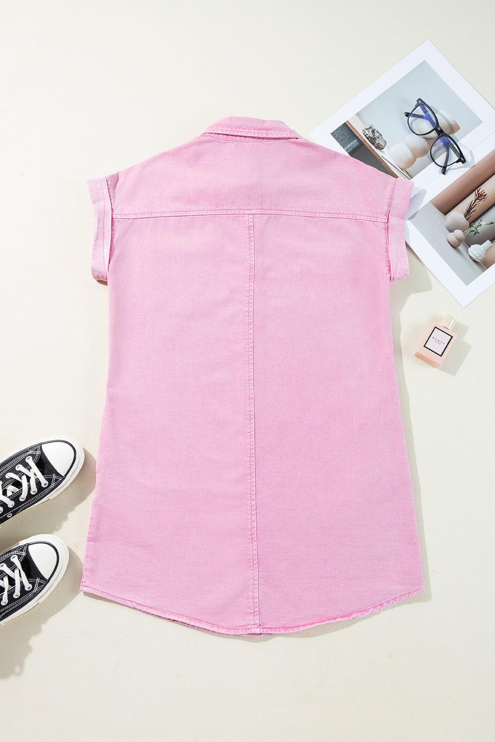 Denim Short Sleeve Double Chest Pocket Shirt Dress - Rooted & Reckless Co.