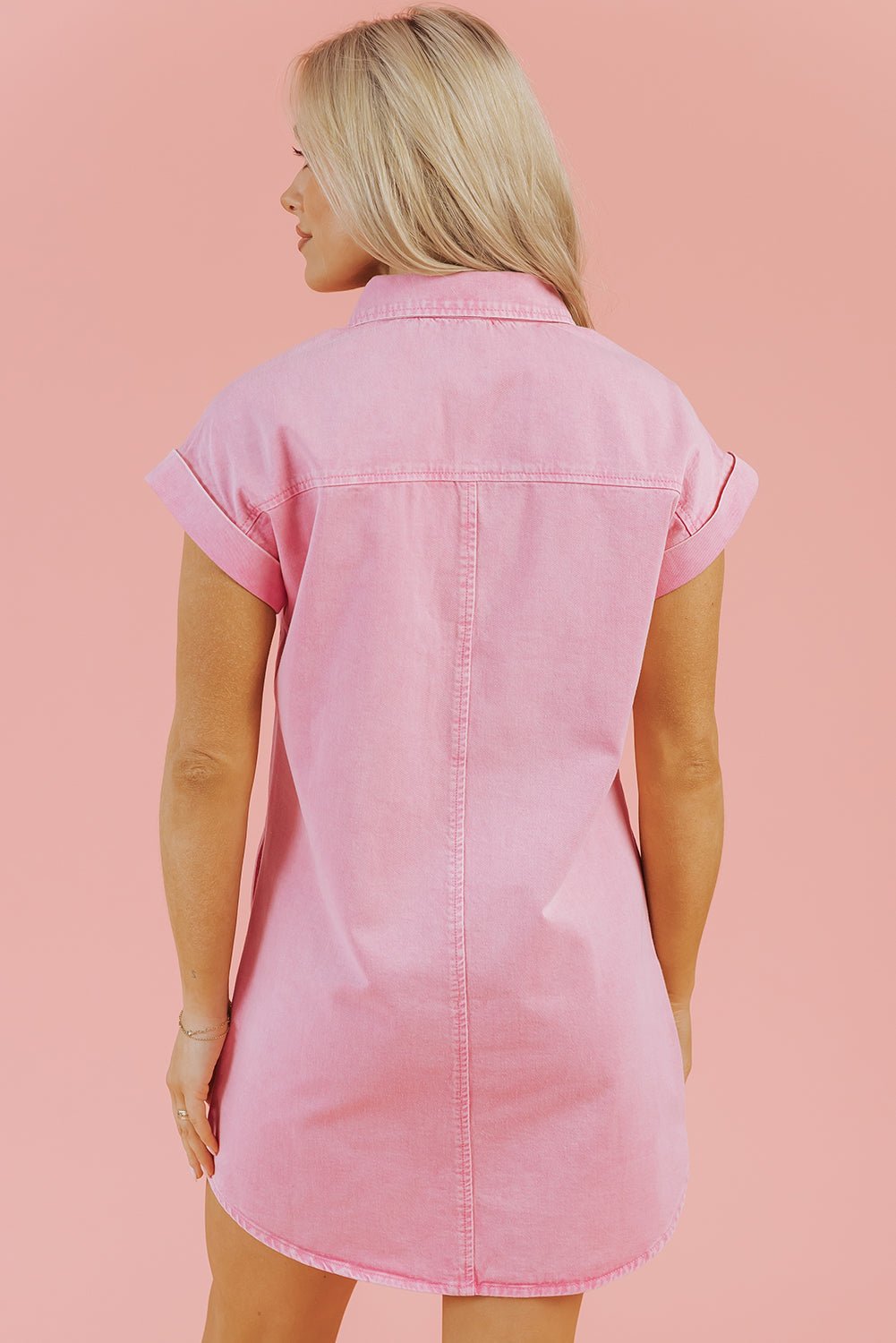 Denim Short Sleeve Double Chest Pocket Shirt Dress - Rooted & Reckless Co.