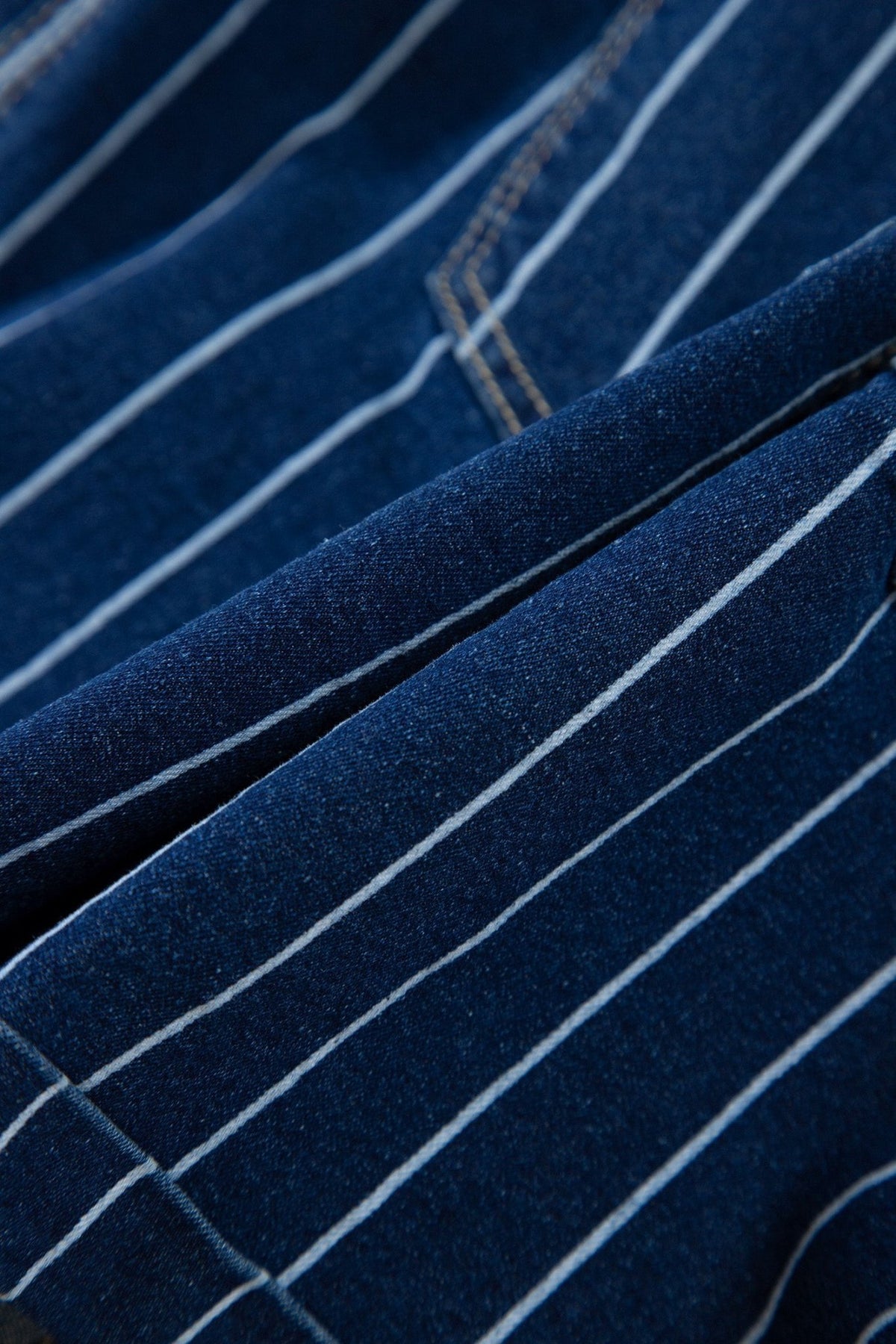 Denim Stripe Metal Button Detail Shorts - Rooted & Reckless Co.
