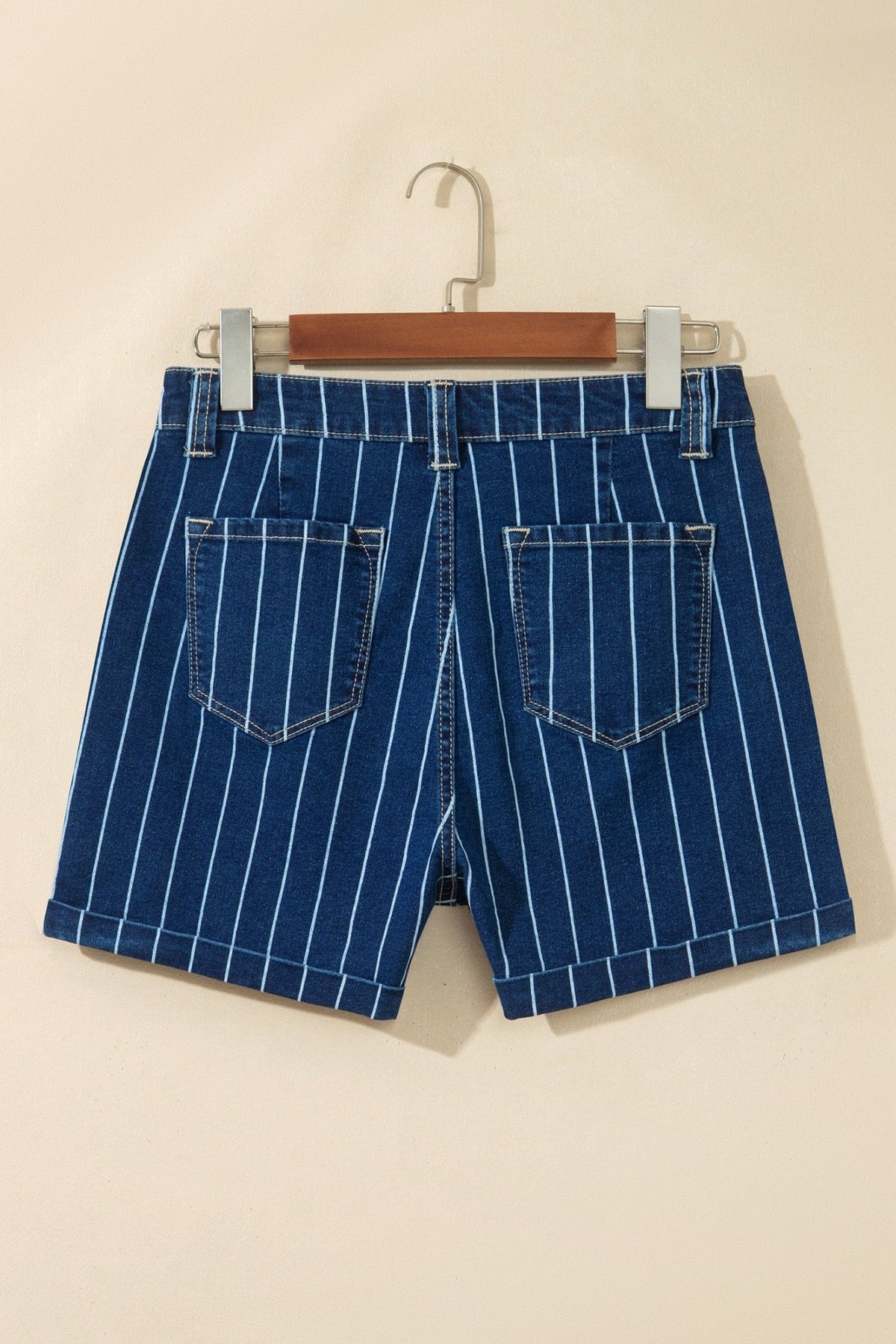 Denim Stripe Metal Button Detail Shorts - Rooted & Reckless Co.
