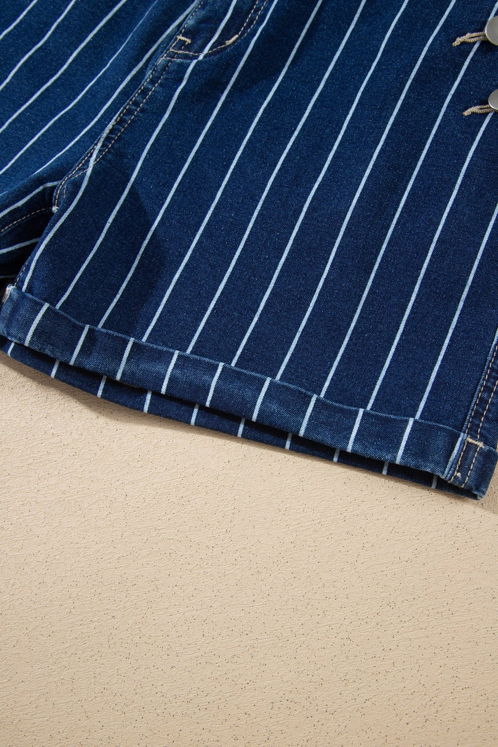 Denim Stripe Metal Button Detail Shorts - Rooted & Reckless Co.