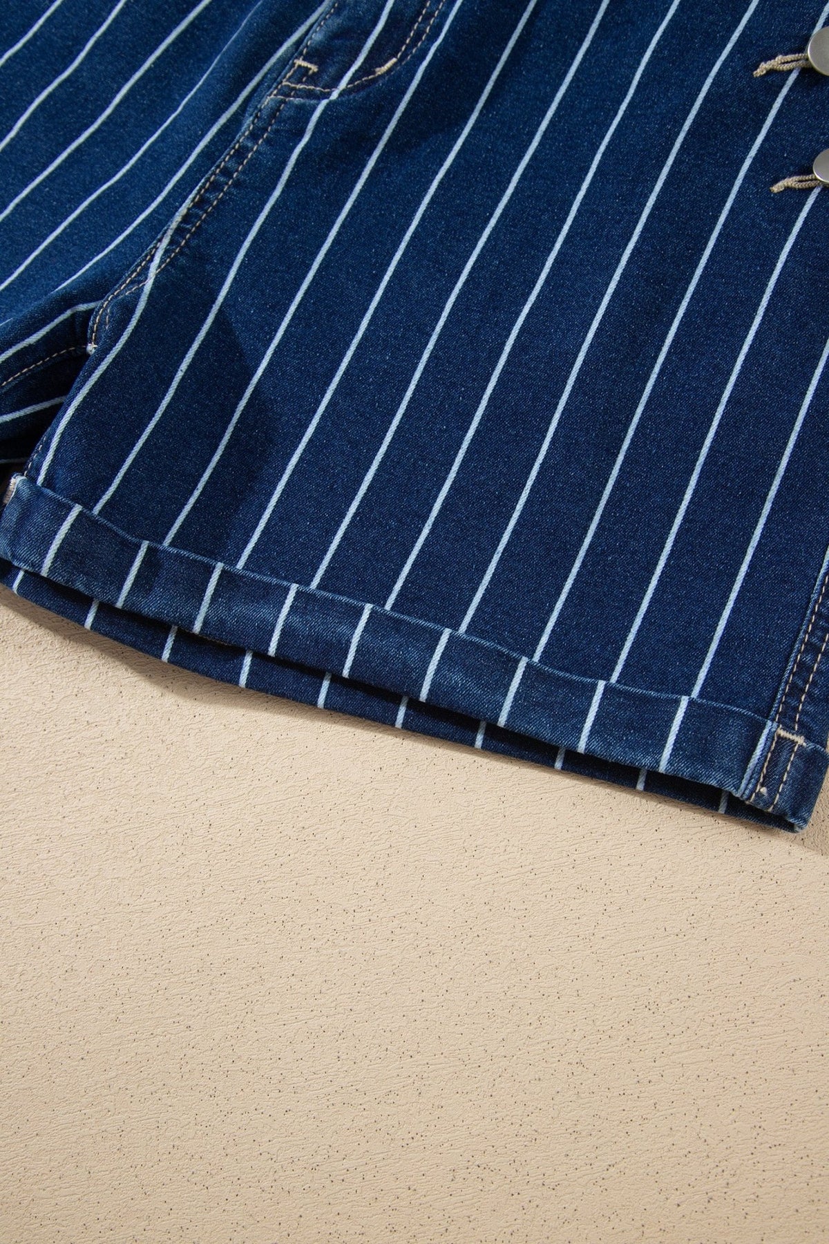 Denim Stripe Metal Button Detail Shorts - Rooted & Reckless Co.
